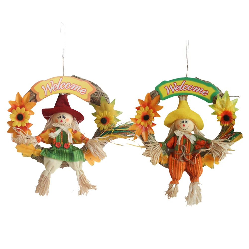 

2Pcs Scarecrow Halloween Thanksgiving Decor Indoor Outdoor Fits Scarecrow Wreath Door Yard Home