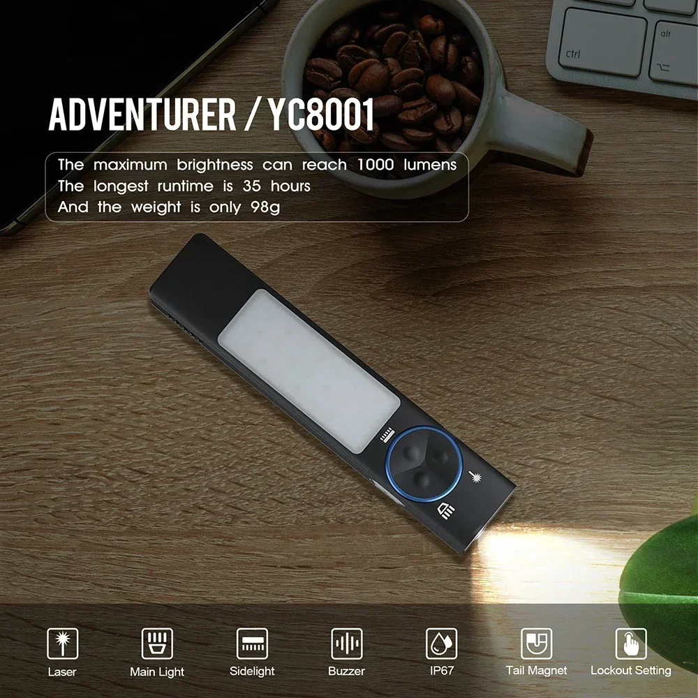 

YC8001 1000LM EDC плоский фонарик USB перезаряжаемый водонепроницаемый светодиодный фонарик с красным лучом 365 нм УФ-свет аварийный фонарь для кемпинга