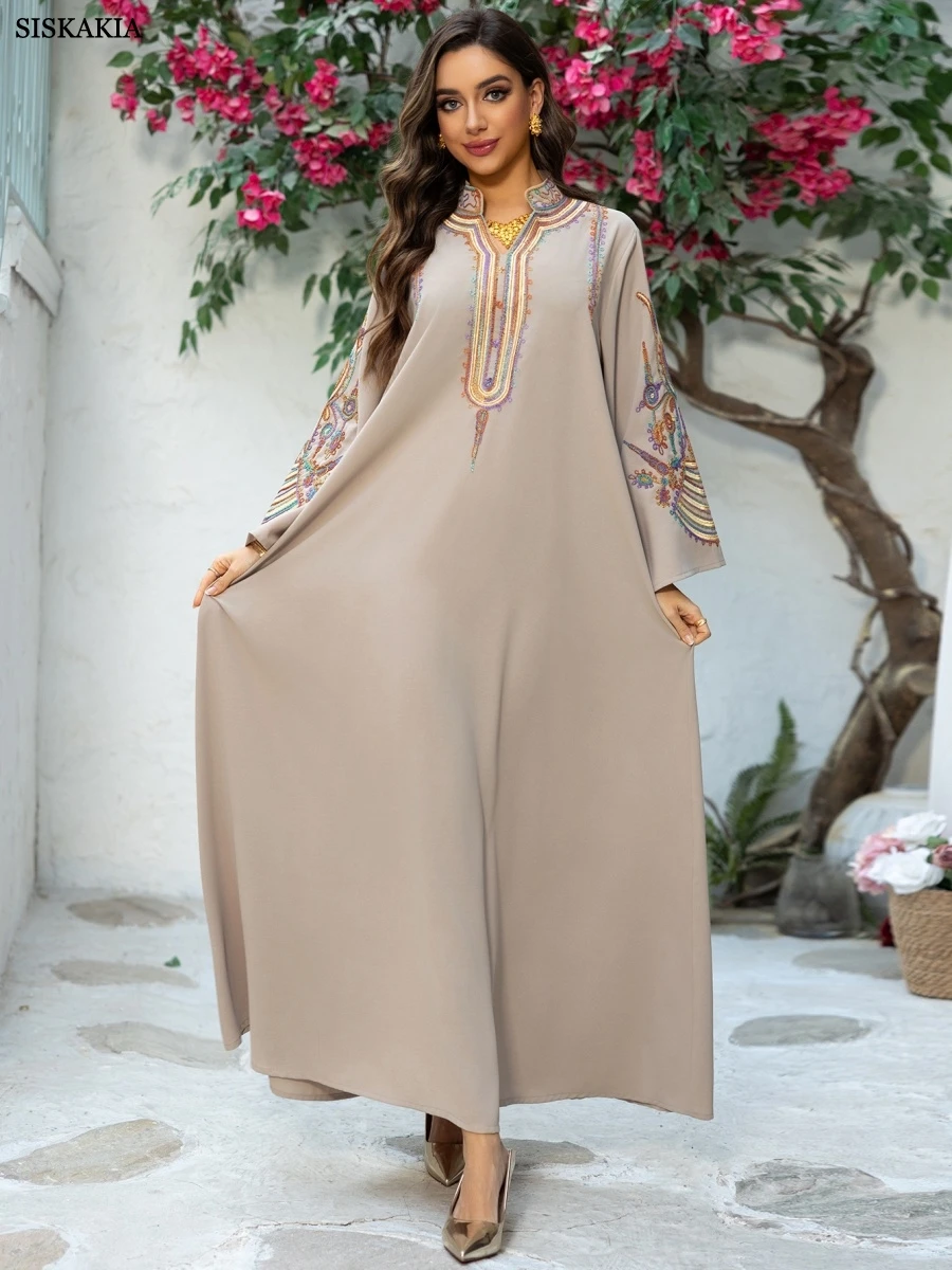 Siskakia-Robe musulmane avec ceinture, broderie florale de Dubaï, panneau en guipure, robe maxi abaya élégante, Ramadan