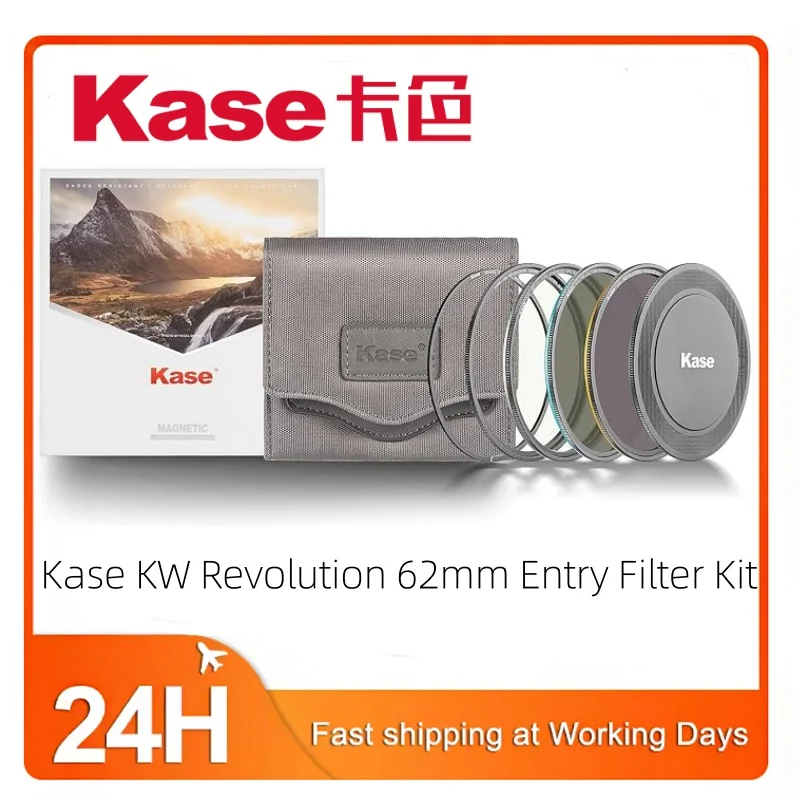 Kase KW Revolution 62mm Entry Filter Kit Magnetic Shockproof Tempered Optical Glass w Color Coded Rings inc CPL ND8 ND64 Lens Ca