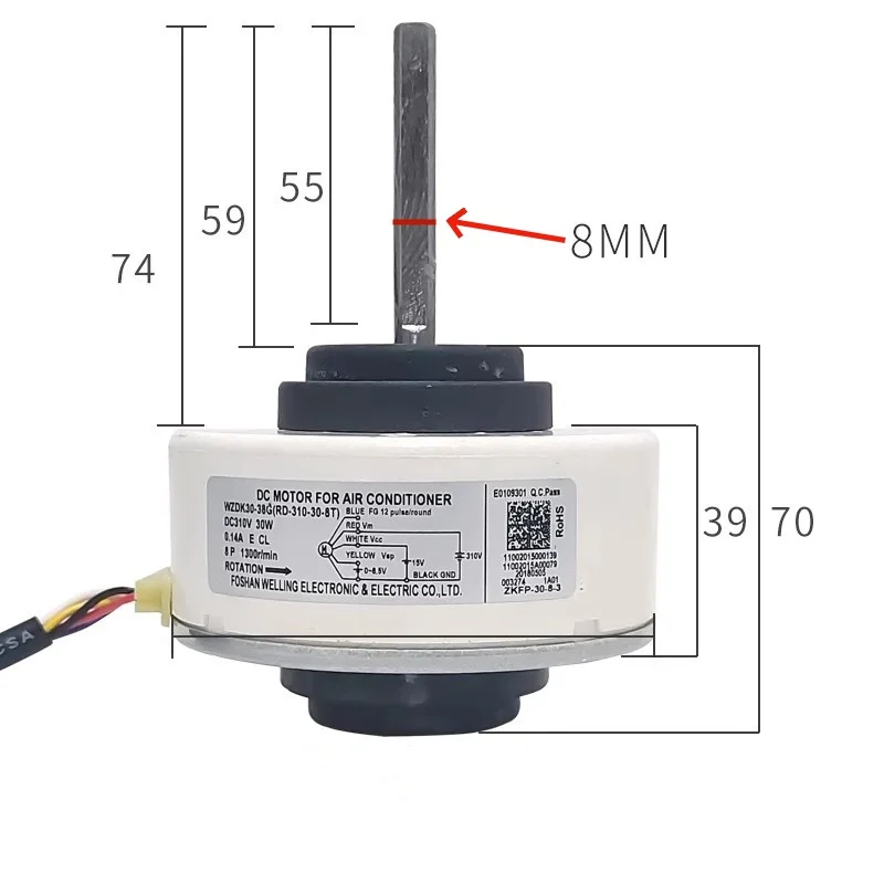 Suitability for Midea Inverter Air Conditioner Indoor Unit WZDK30-38G(RD-310-30-8T）DC310V 30W DC Fan Brushless Motor Parts