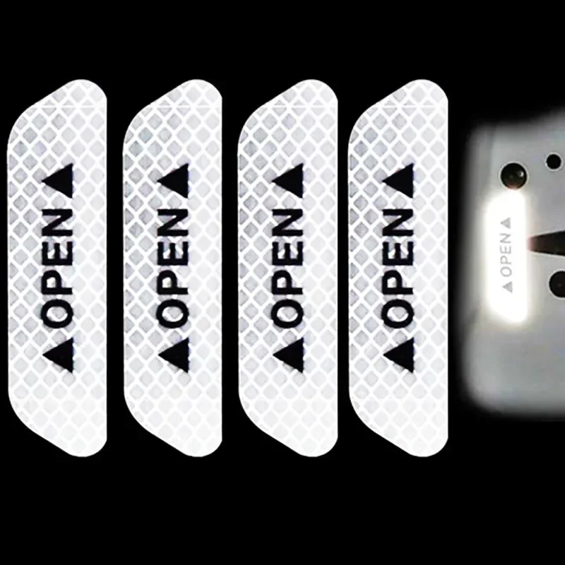 4PCS Car Accessories Car Stickers Reflective Warning Diamond Wheel Reflective Strip Sticker Wheel Eyebrows Door Opening Sticker