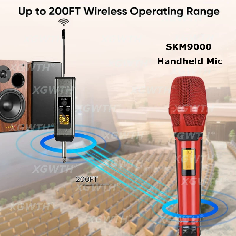 Imagem -03 - Sistema de Microfone sem Fio Uhf Handheld Mic Dinâmico Karaoke Skm9000 Skm205 Receptor Recarregável dj Speaker Amplificador Mixer