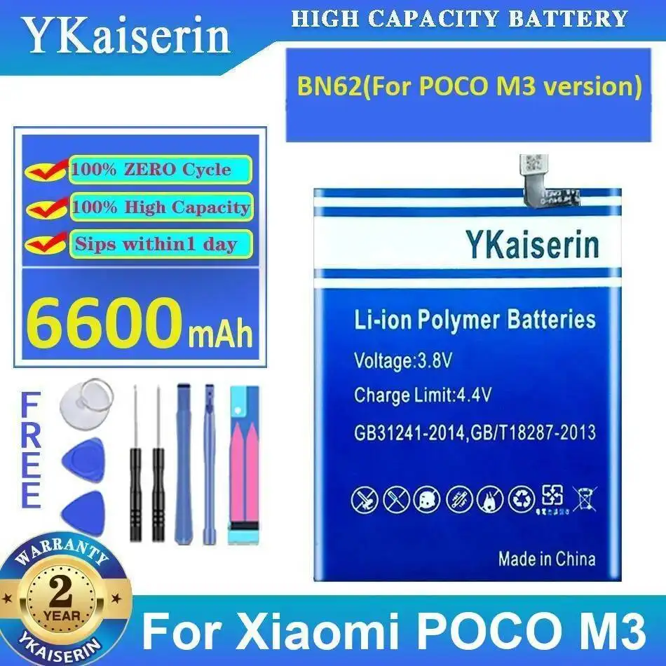 

For Xiaomi Poco M3 BN62 Version Long Lasting Mobile Phone Battery 6600Mah