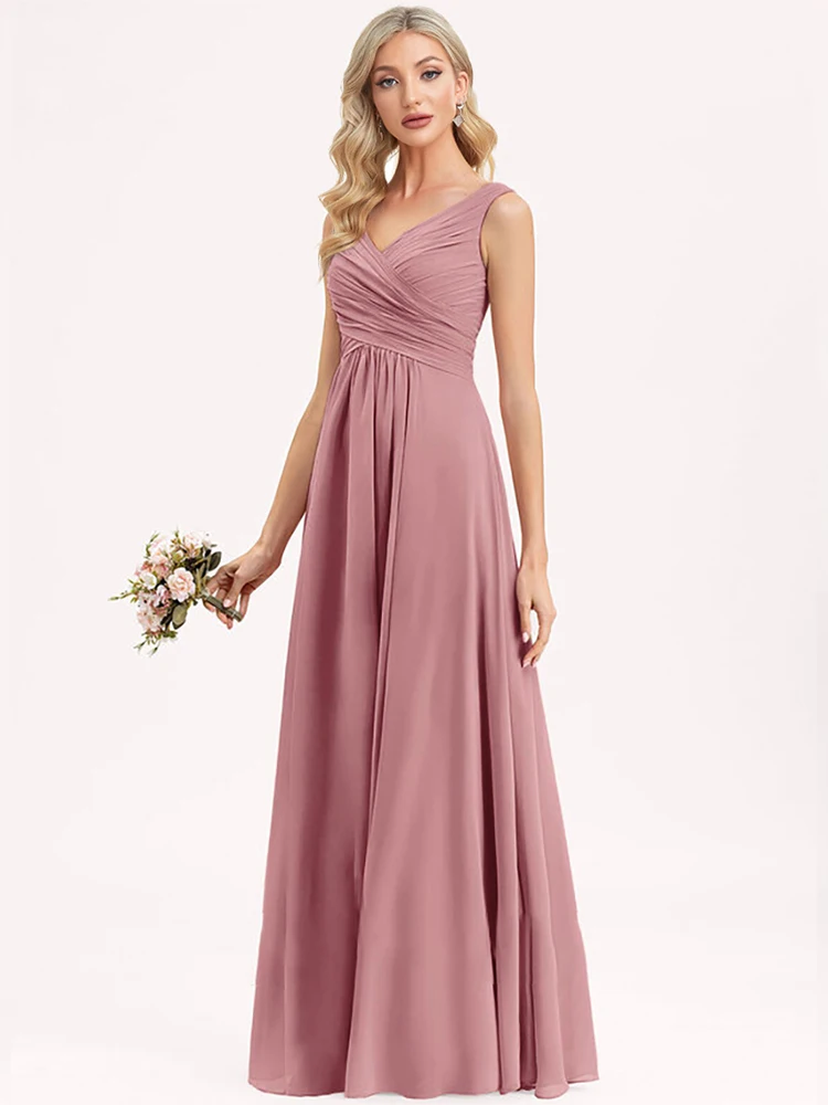 Lucyinlove Elegant V-Neck Chiffon Evening Dress 2024 Bridesmaid Gown Prom Cocktail Long Party Dresses Vestido Robe for Women