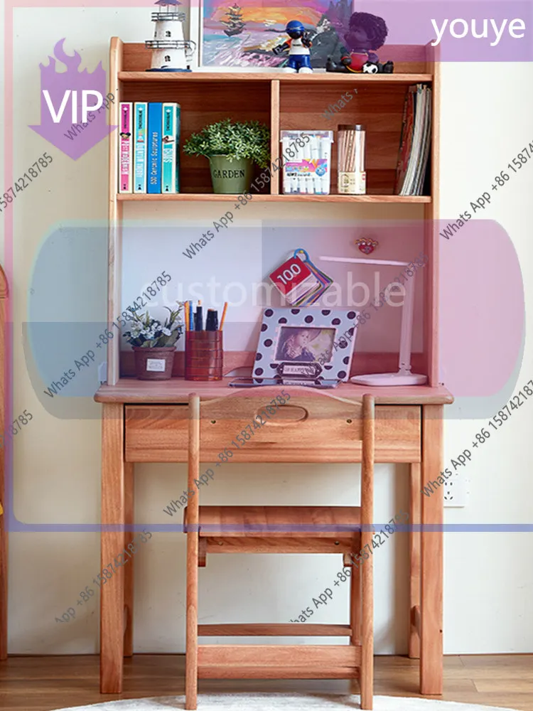 

h1 Children's desk solid wood with bookshelf integrated table red sandalwood home bedroom student study table writing table smal