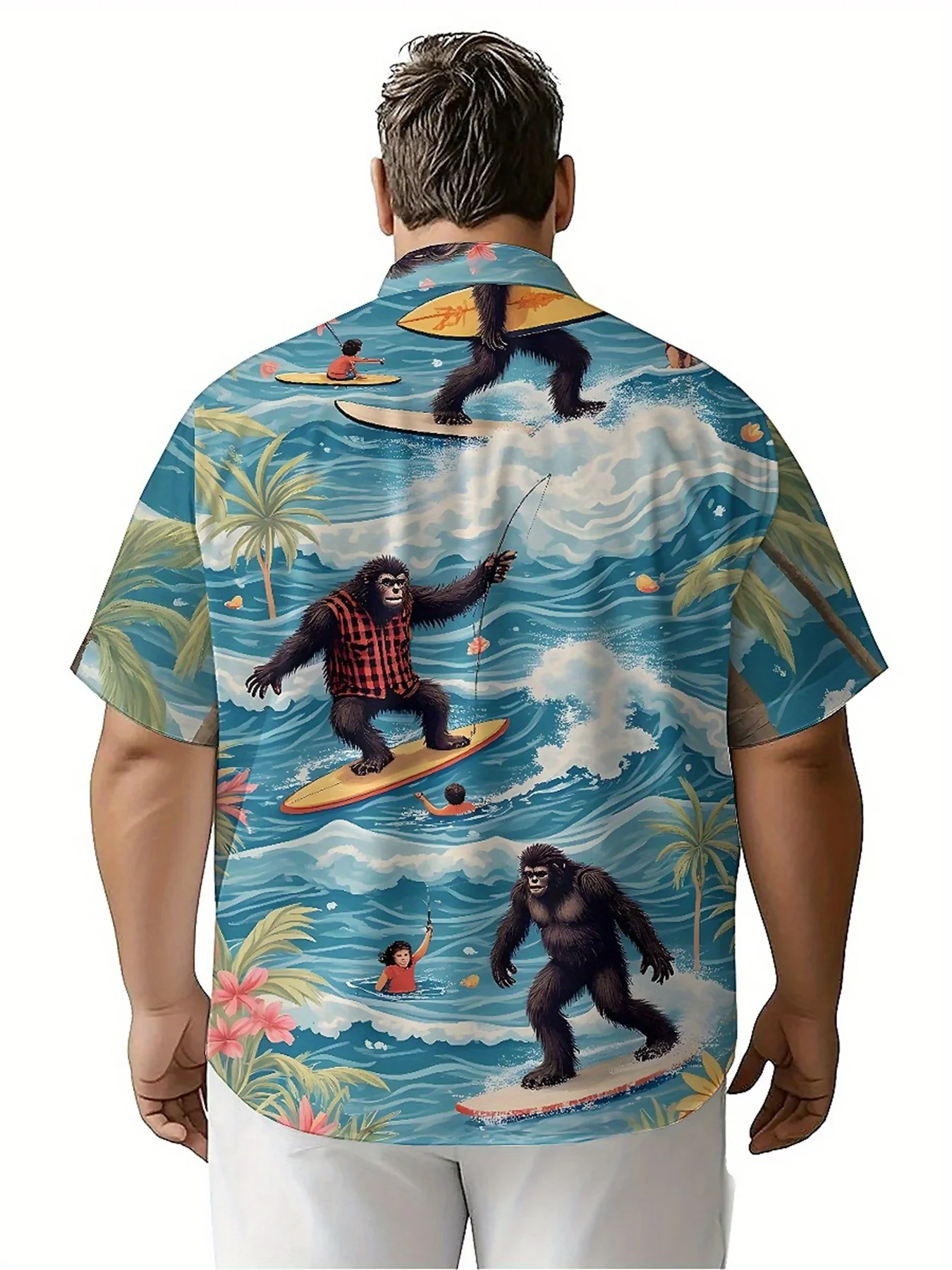 قمصان هاواي مقاس كبير للرجال نمط ركوب الأمواج الغوريلا، قمصان فضفاضة للجنسين ألوها، ملابس صيفية بديلة