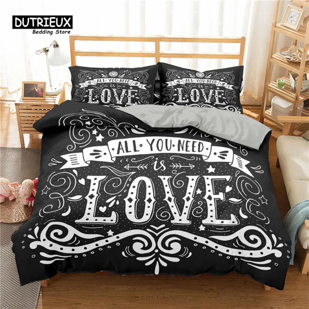 

Love Words Duvet Cover Set Romantic Couple Bedding Set Microfiber 3D Love Heart Comforter Cover Single Double Full Queen Size