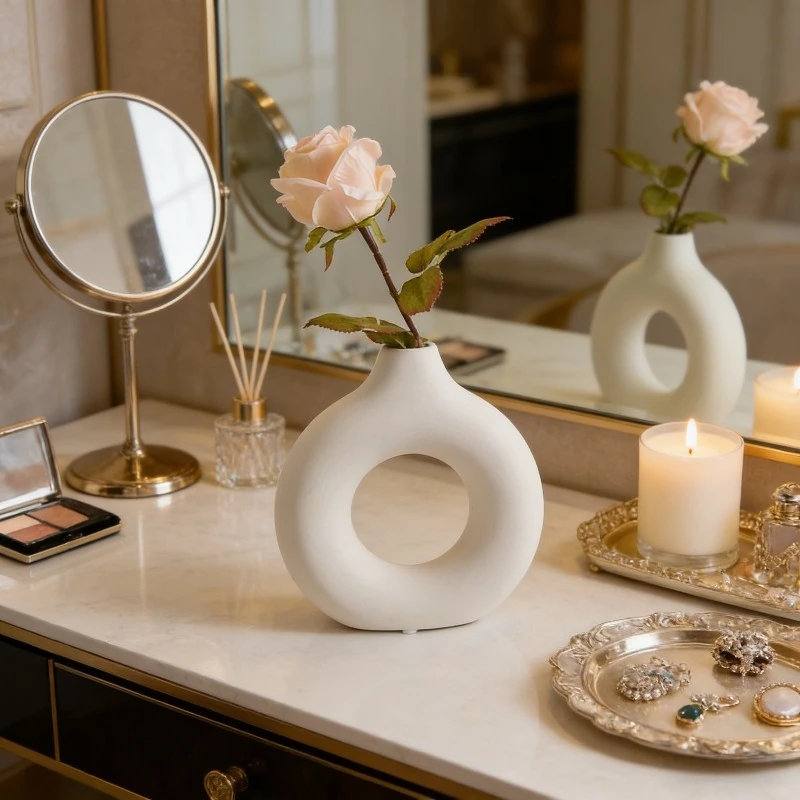 

Nordic Style Simple Plastic Vases Creative Circular Shape Floral Arrangements for Living Room Wedding Desktop Decor Not Fragile