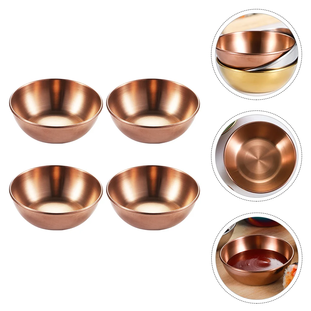 

4 Pcs Seasoning Dish Food Sauce Cracker Tray Spice Plate Saucer Dishes Soy Stainless Steel Appetizer Serving Flavor