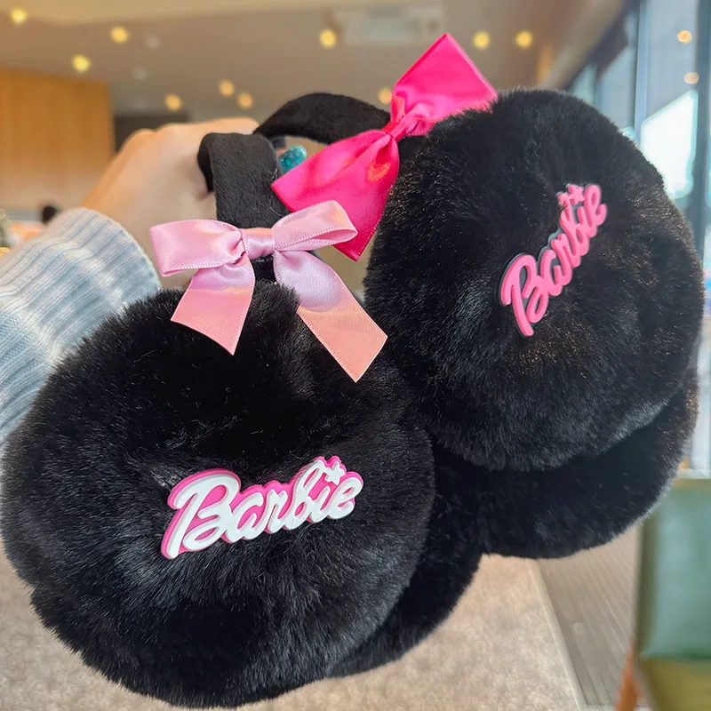 

Soft Barbie Plush Ear Warmer Anime Kawaii Girls Winter Warm Women Fashion Black Earflap Outdoor Cold Protection EarMuffs Cover