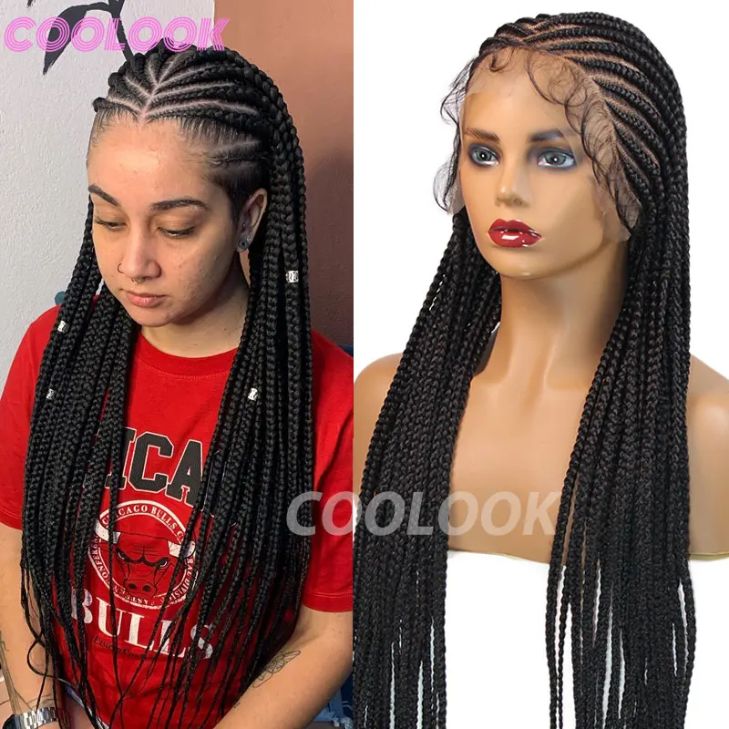 

Box Jumbo Braided Wigs Synthetic 36" Tribal Braids Full Lace Braided Wigs Knotless Long Cornrow Braiding Wigs For Black Women