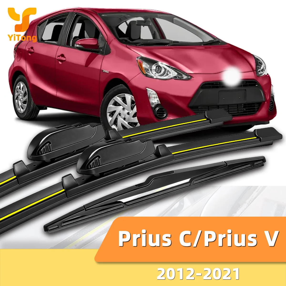 Yitong Geeignet für Toyota Prius C/Prius V 2012-2021 Vorder- und Heckscheibenwischer, langlebiges Zubehör für Windschutzscheiben 2015 2017