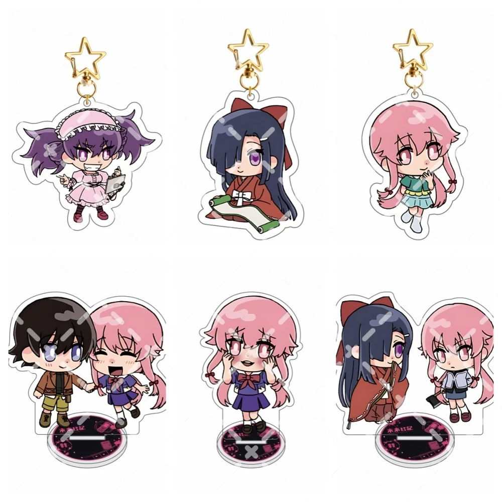 

Mirai Nikki Tsubaki Kasugano Acrylic Keychain Stand, Q Version Kimono Scroll Design Gold Star Clasp Anime Bag Charm Fans Gift