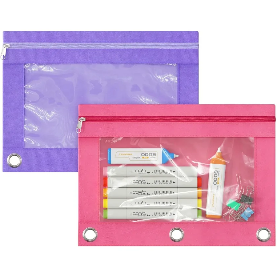 2 pacote bolsa de lápis para 3 anel binderbinder lápis bolsa com zíper 3 anel lápis caso com janela clara grande capacidade lápis b
