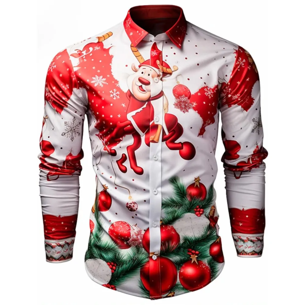 Gift Christmas Tree Print Men's Long Sleeve Shirt Urban Street Men's Fashion Christmas Shirt Autumn And Winter Casual Mens Shirt