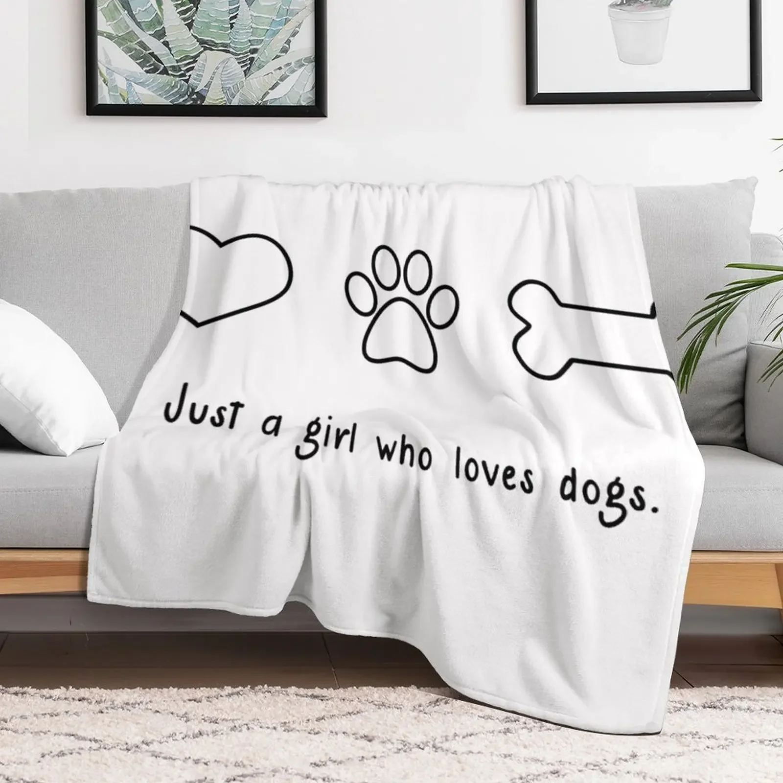 I'm Just A Girl Who Loves Dogs - Heart, Paw Print, Dog Bone - On White Throw Blanket Quilt Blankets For Bed Blankets