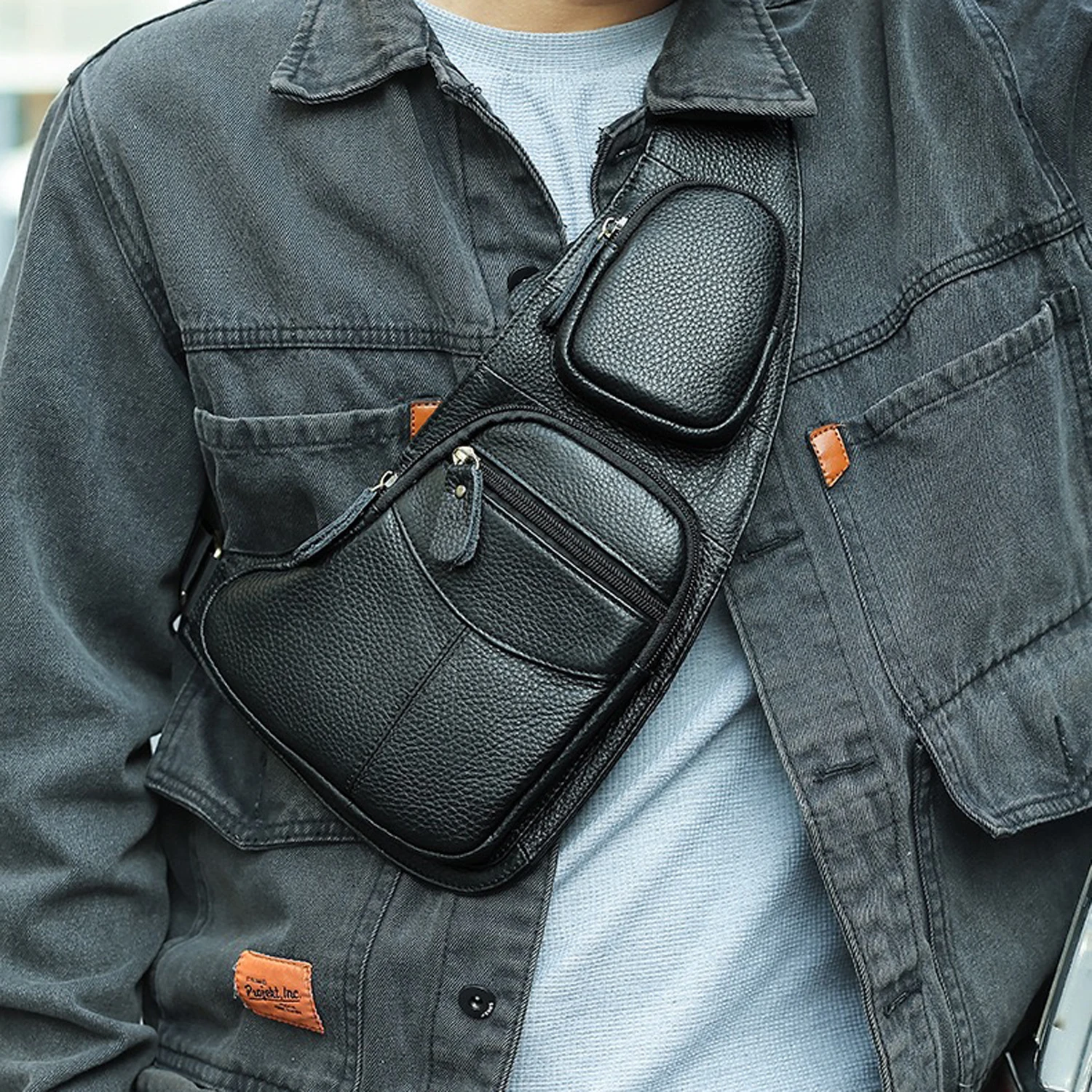 Leather Sling Bag Crossbody Backpack for Men Women Travel Outdoor Sports Hiking Camping Shoulder Chest Day Pack Daypack - view 3