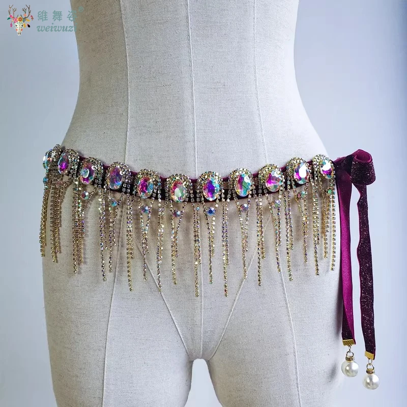 

Belly Dance Accessories Waist Chaint for Women senior AB StonesTassel Belt Practice Performance Accessories Oriental Hip Scarf