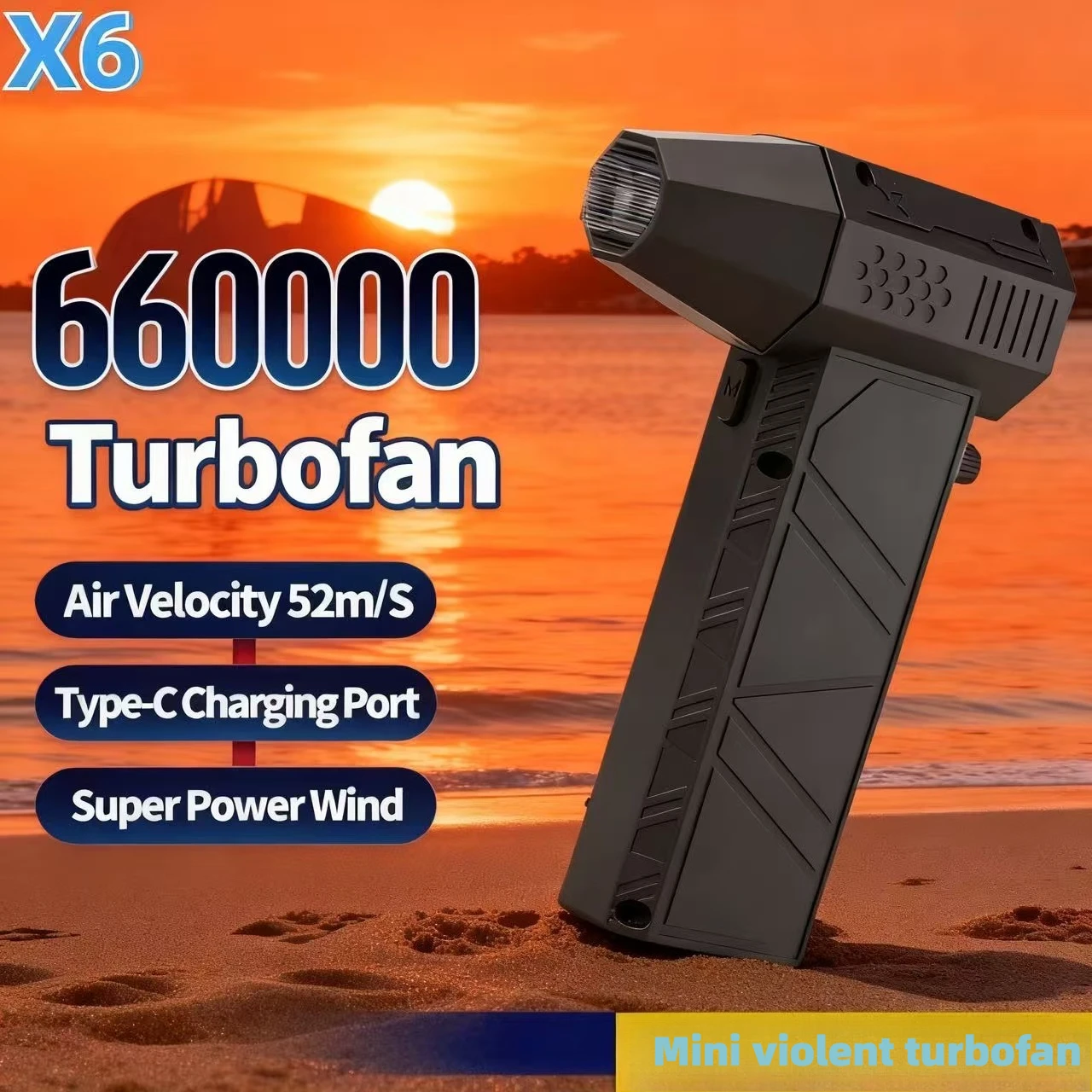 

Violent Fan 660000 об/мин Мощный воздуходувка Вакуумный пылесос Тип-C Зарядка Сильный ветер 53 м/с Бесщеточный турбоструйный вентилятор ﻿