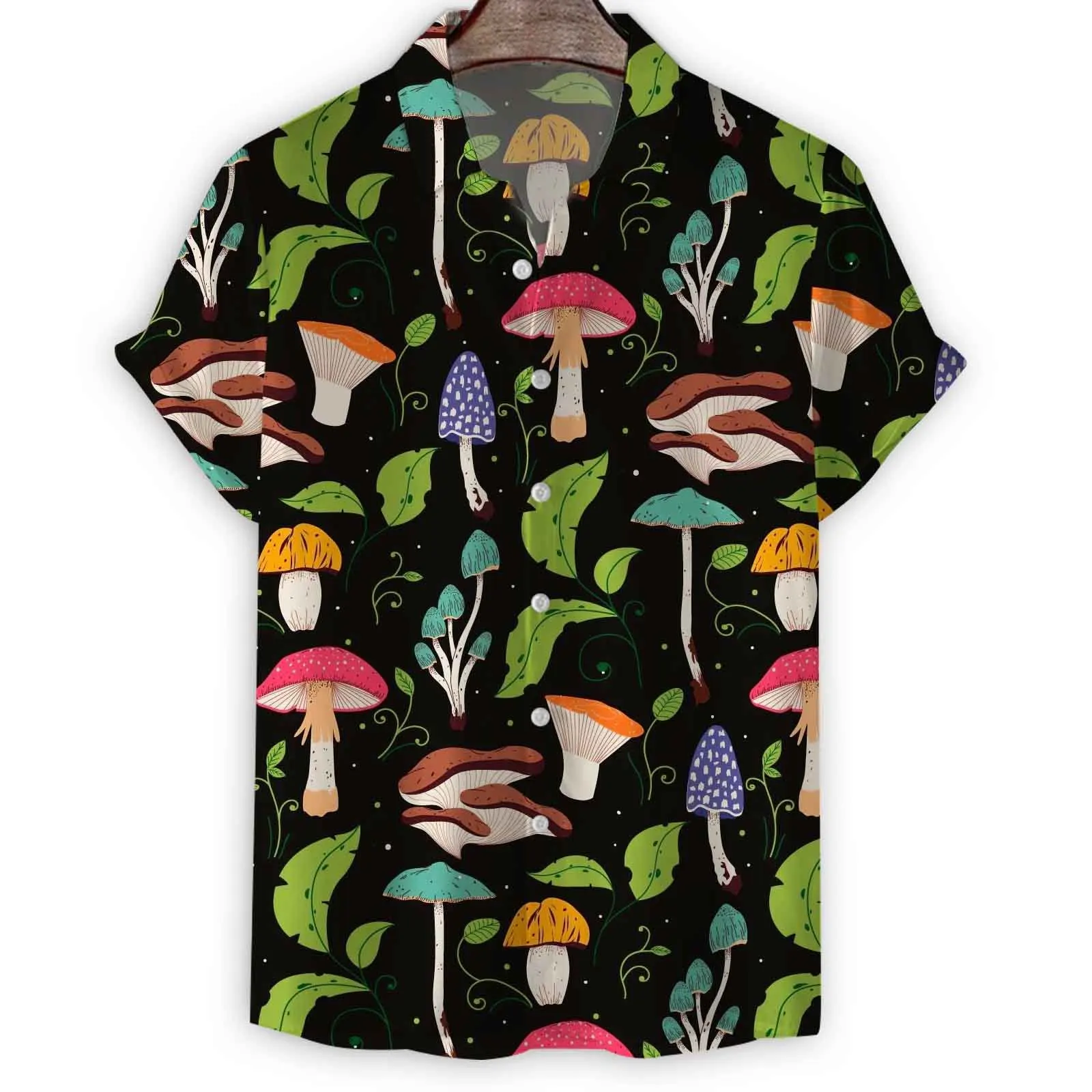 Fashion Mushroom Hawaiian Shirts for Men Women Novelty Button Down Short Sleeve Shirt  3D Print Holiday Summer Funny Tops