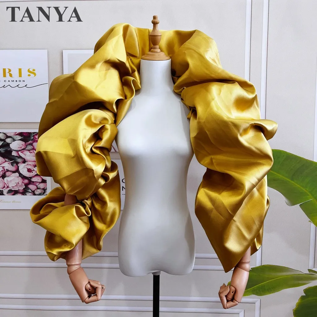 Puffy Satin Bolero Topper Blouse Cover Arms Fashion Jacket Short Shawl High Neck Matching Clothes Customize