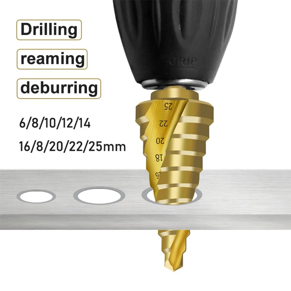 6-25mm HSS Spiral Fluted Step Cone Drill Bit  Carbide Mini Hole Cutter 6, 8, 10, 12, 14, 16, 18, 20, 22, 25mm Step Drill