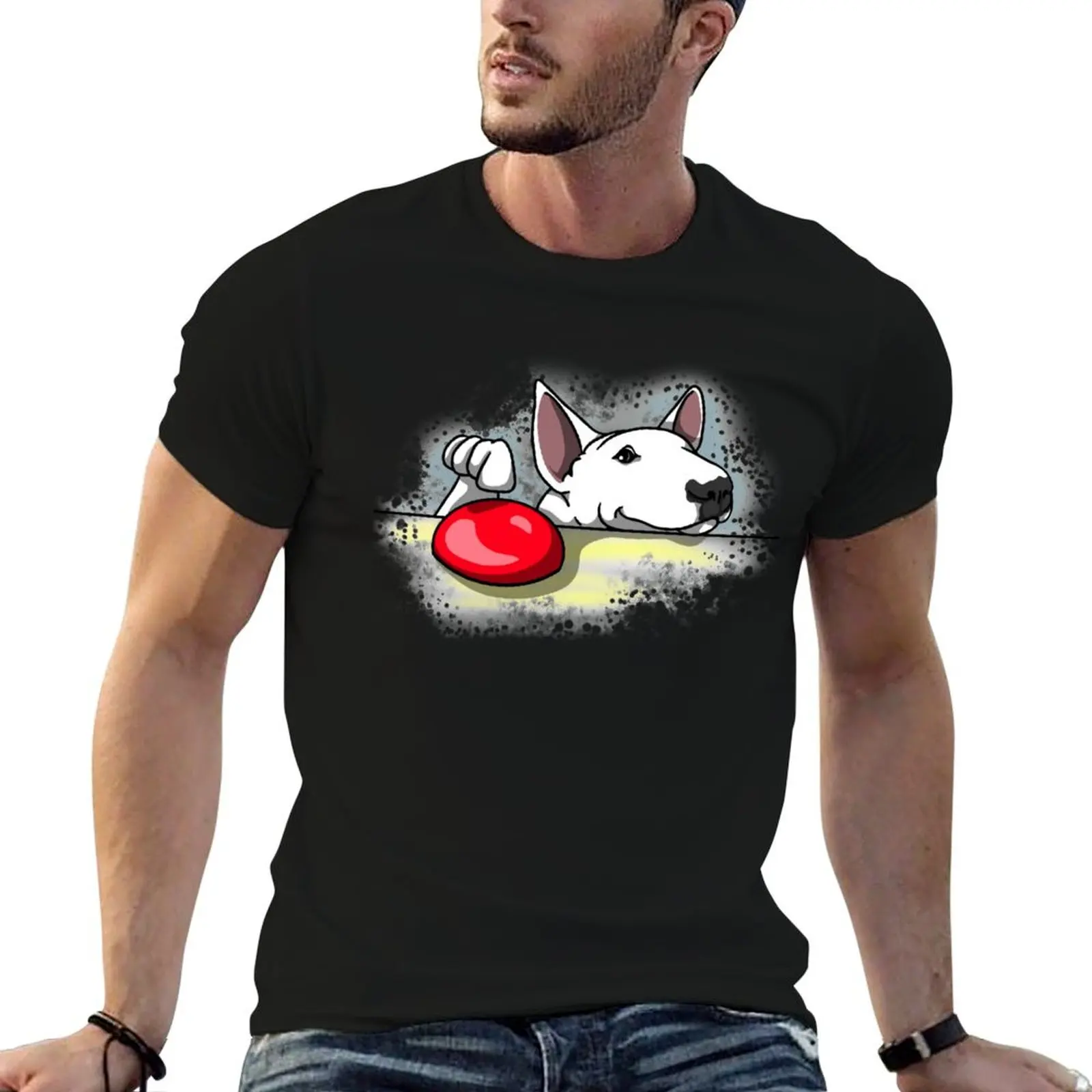 

Red Button Bullterrier T-Shirt t shirts for man slim fit cotton tshirt 100% funny t shirts dark humor T-Shirt