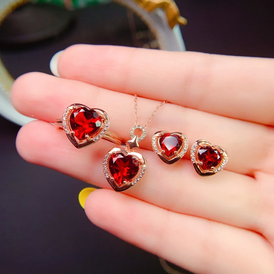 

Mozambique Garnet Sterling Silver 925 Jewelry Wholesale Natural gemstone jewelry Set free delivery necklace elegant set boutique