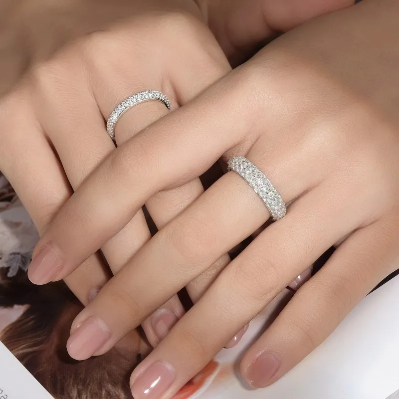 KEEP YES Total 2.4ct Moissanite Eternity Rings for Women Men 925 Sterling Silver Plated 18k Yellow Gold Engagement Wedding Band