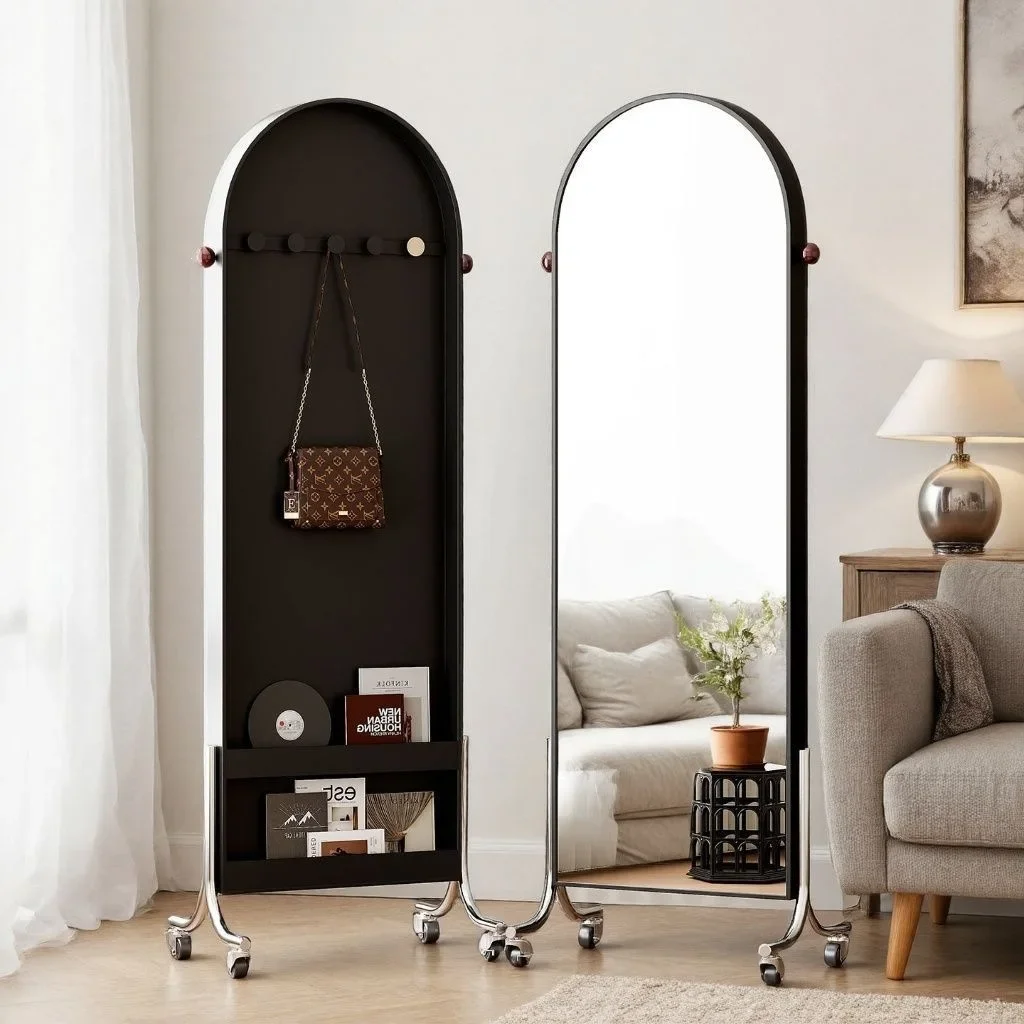 Movable mirror full-body mirror antique storage magazine rack landing