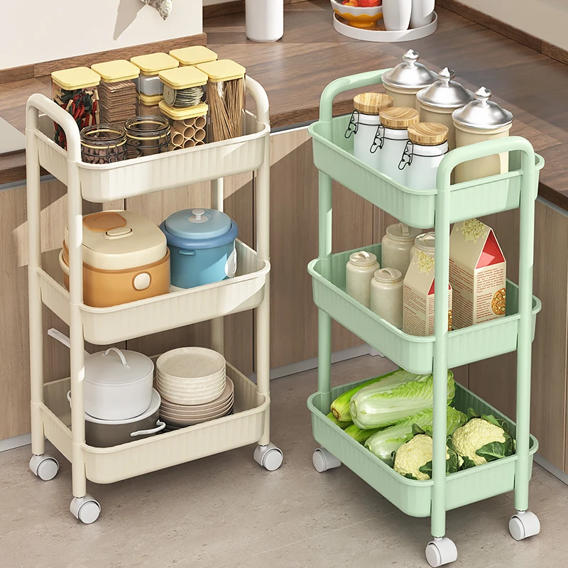 

Multi-layer Snack Shelves Trolley Household Movable Cosmetic Storage Rack Bathroom Slit Hollow Drainage Storage Organizer