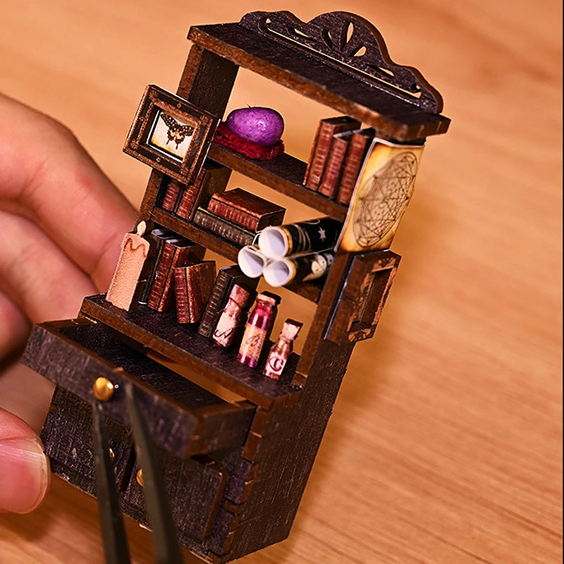 DIY Book Nook Kit 3D Wooden Miniature Dollhouses Puzzle Bookshelf Insert Decor With LED Light Building Model Toys For Gifts