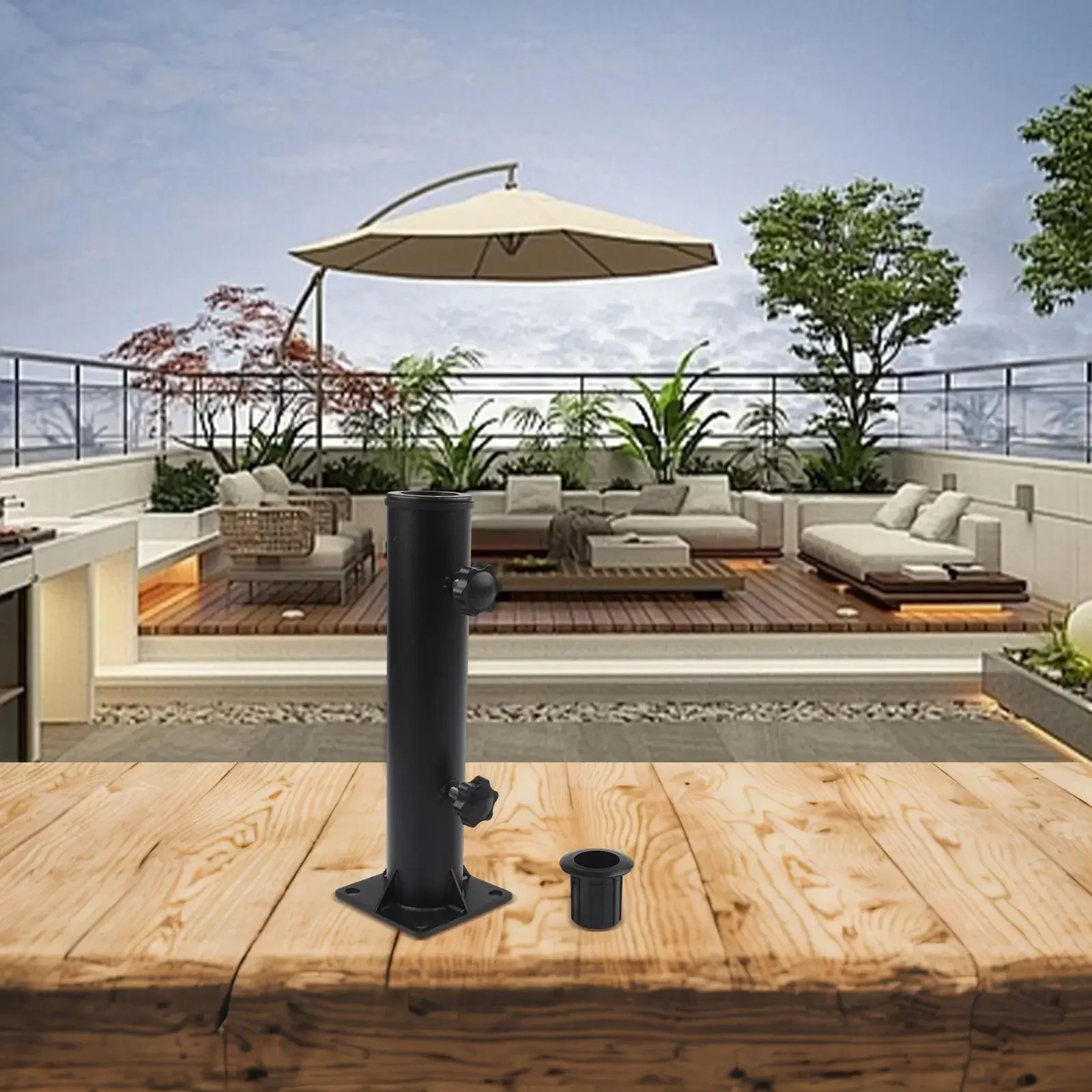 

Основание для уличного зонта с железной трубкой и треугольной опорой подходит для большинства стандартных зонтов для стабильного использования на открытом воздухе.