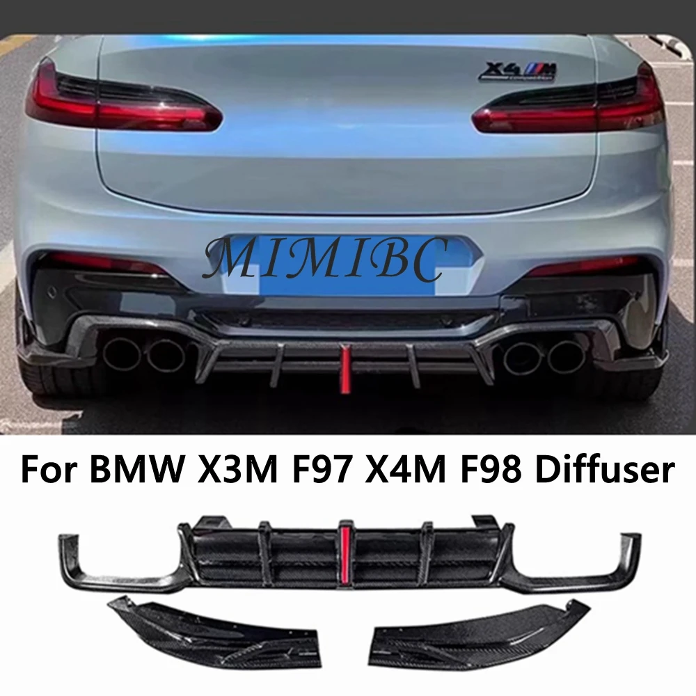 For BMW X3M F97 X4 F98 2019-2020 2021 Carbon Fiber Rear Diffusion Spoiler with LED Light Side Splitter,  Forged carbon Body Kit