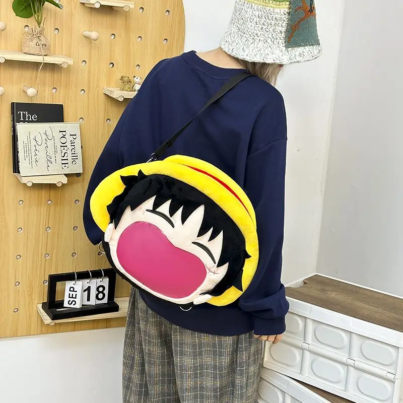 Cartoon One Piece Monkey D. Luffy Plush Pain Bag anime Cartoon Peripheral Backpack One shoulder Crossbody Bag Storage Bag