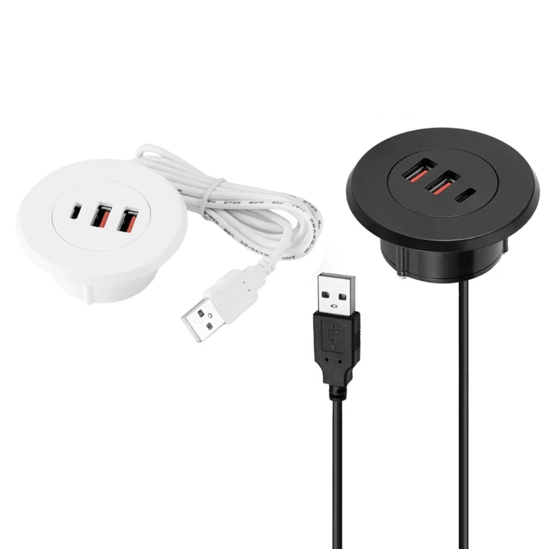 

Многопортовый USB Type-C хаб для настольных компьютеров, встраиваемый в отверстия, 3 порта, органайзер для кабелей, для легкого доступа к ПК, размер 60 мм