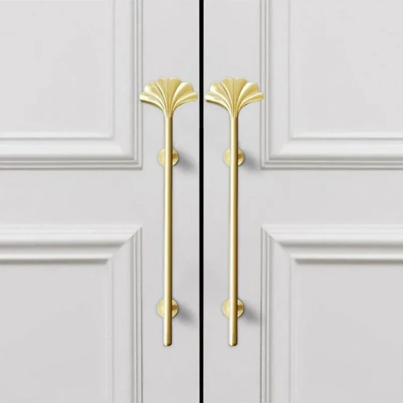 

1 шт., минималистичные роскошные ручки в виде листьев гинкго для мебели, персонализированная фурнитура из чистой латуни, ручка ящика шкафа