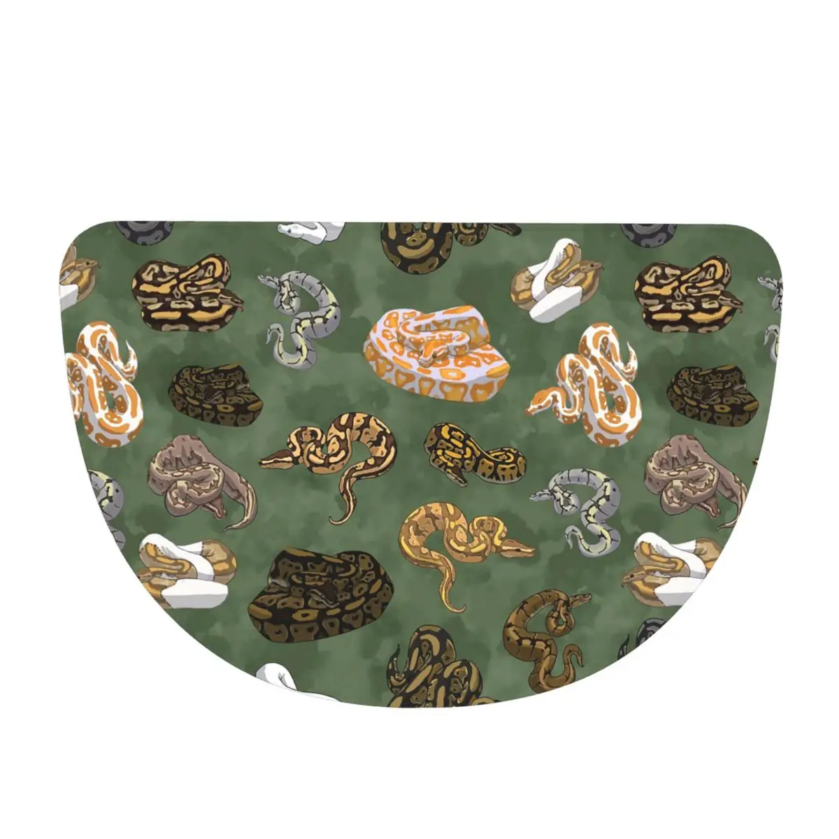 Ball Python Morphs Pattern Moss Green Soft Half Round Doormat Non Slip Bathroom Mat Absorbent Floor Carpet for Laundry Room