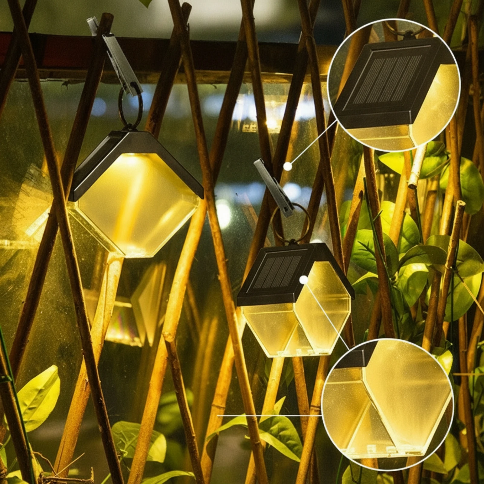 Ice Brick Solar Light Eco-Friendly Solar Lantern with Hook Outdoor Hanging Lantern Rechargeable Long-Lasting for Garden, Patio