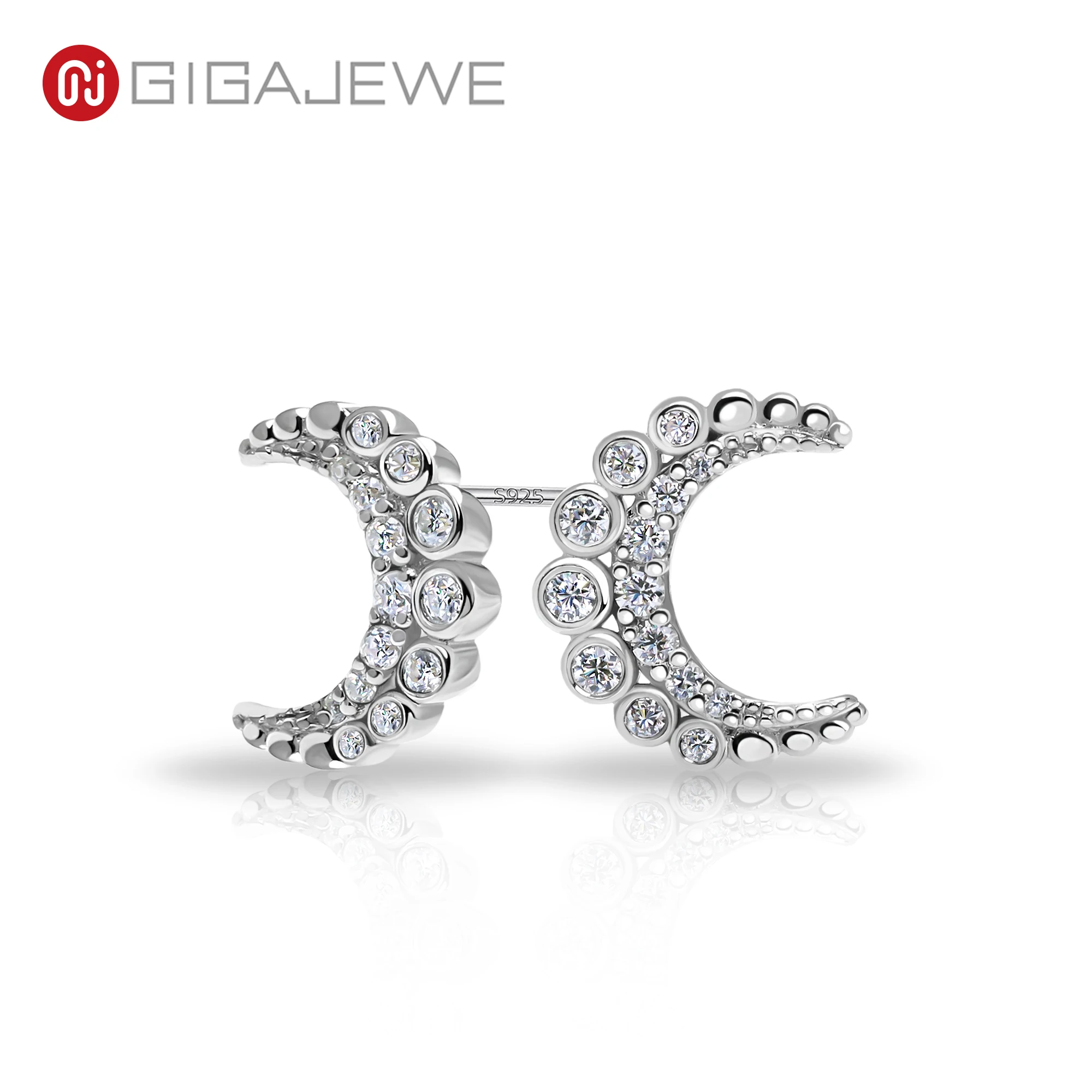 

GIGAJEWE 925 Silver Double Crescent Moon Moissanite Stud Earrings Sparkling, Delicate Perfect for Everyday Shine