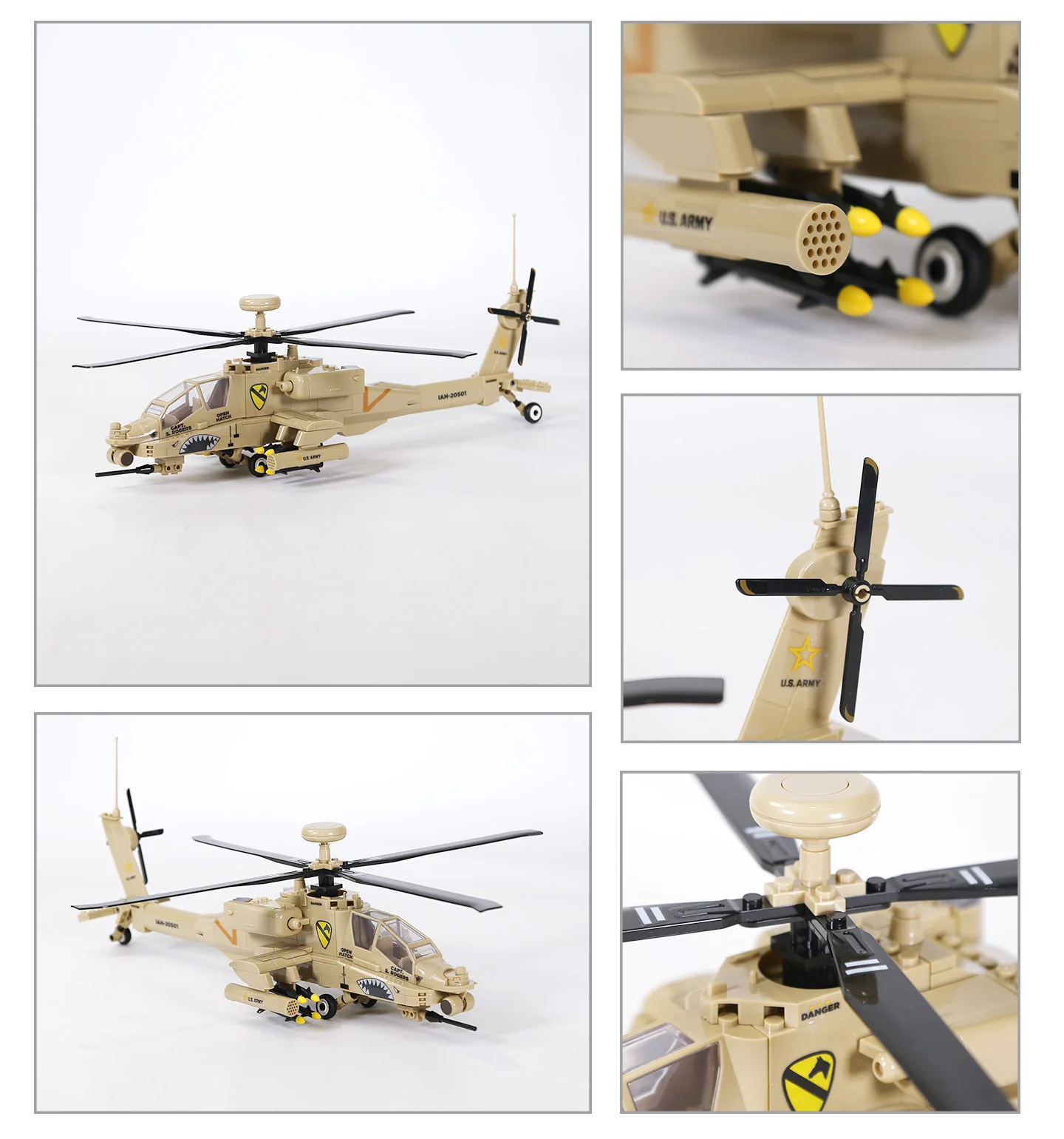 Modern Military United States AH-64 Helicopter Gunships Batisbrick Building Block America Apache Fighter Toys For Boys Gifts