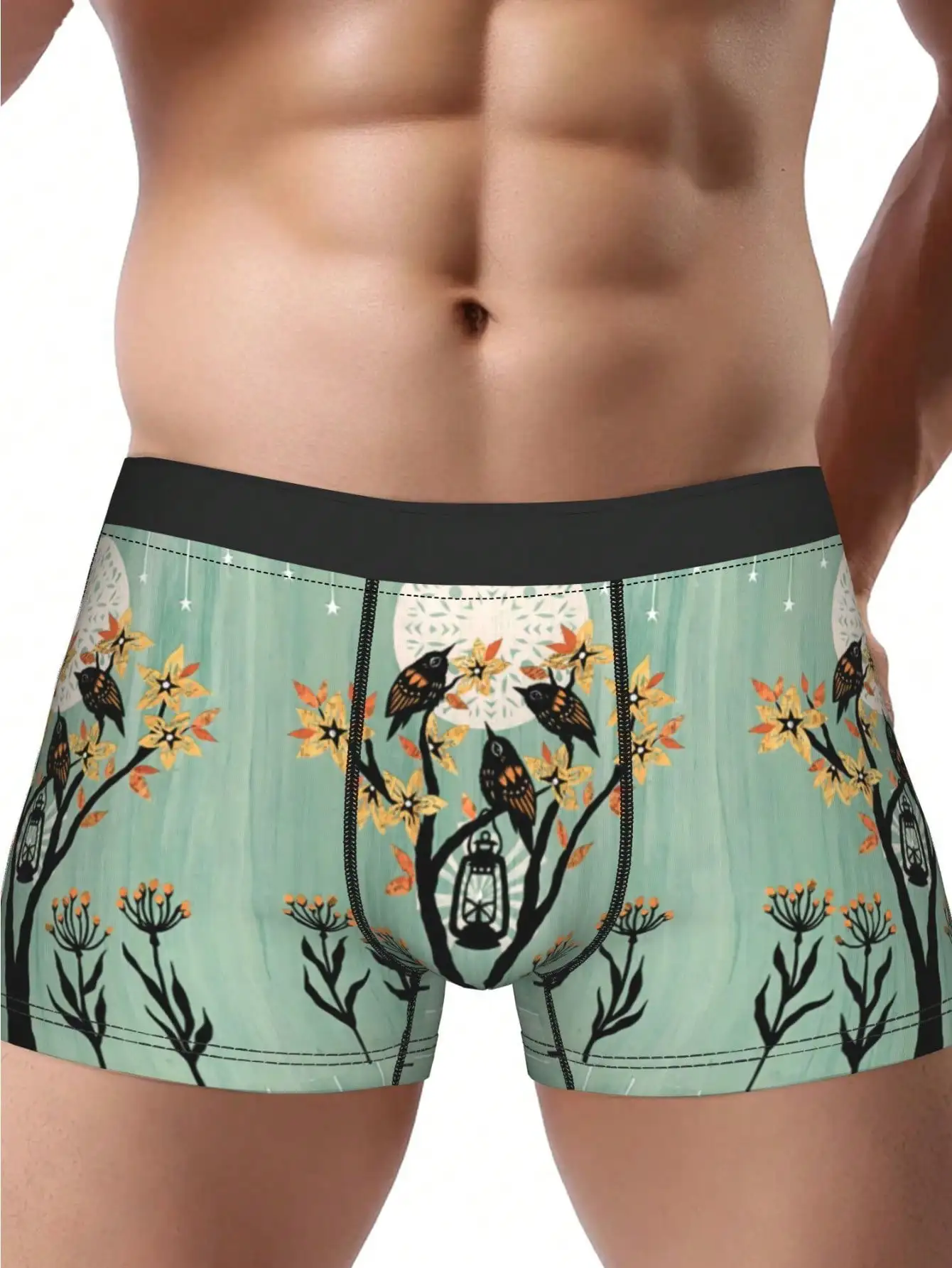 

Мужские трусы-боксеры с принтом птиц, цветов и звезд, из мягкого эластичного полиэстера