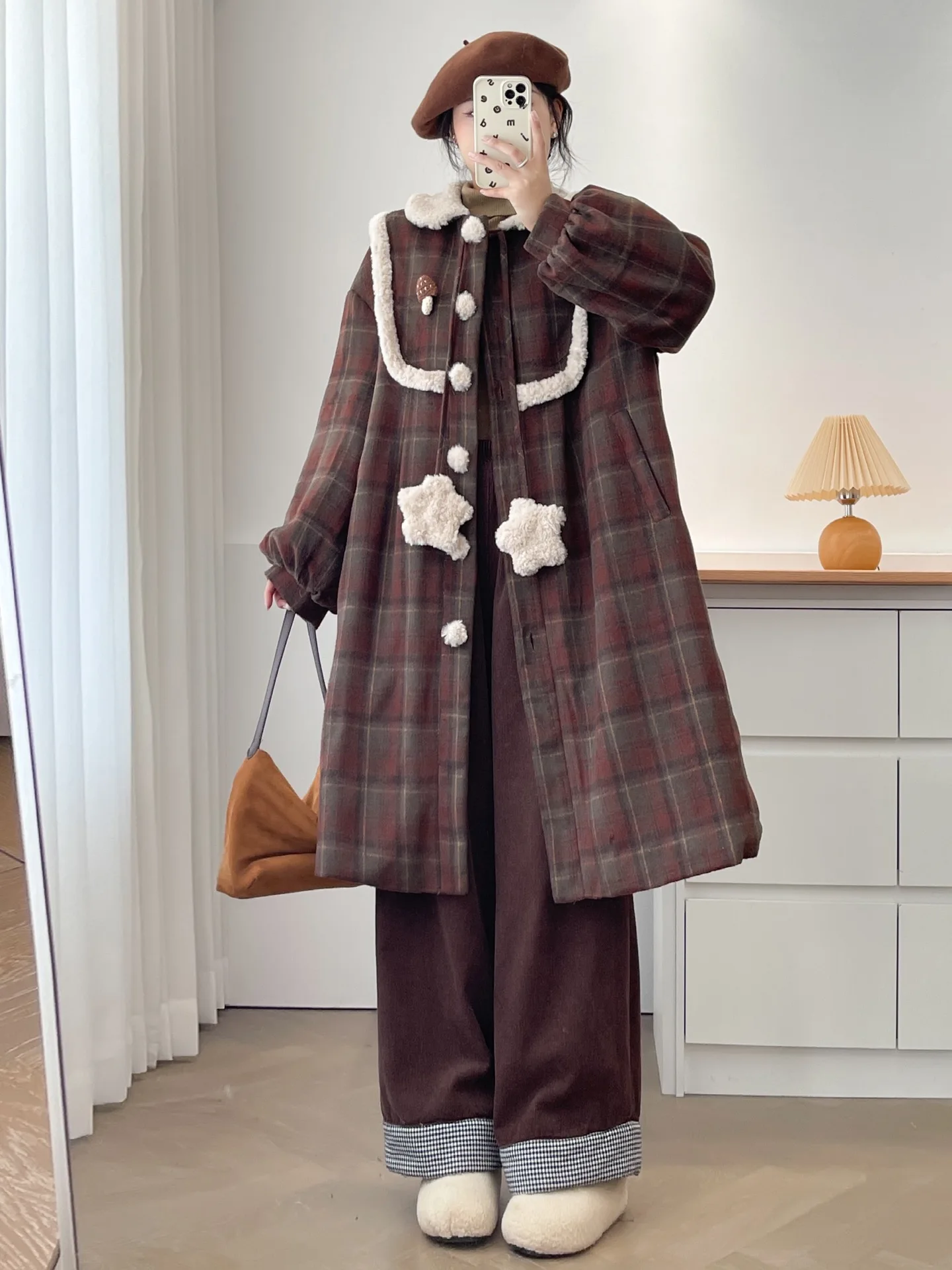 

Новое поступление: Теплое зимнее шерстяное пальто Sweet Sle Thiened с воротником-стойкой и звездным декором, средней длины, для женщин, с длинными рукавами