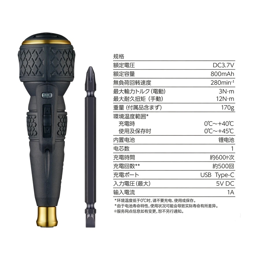 VESSEL Electric Screwdriver Set 3-12N.m 110th Gold Edition Cordless Screwdrivers 220USBC-1GL