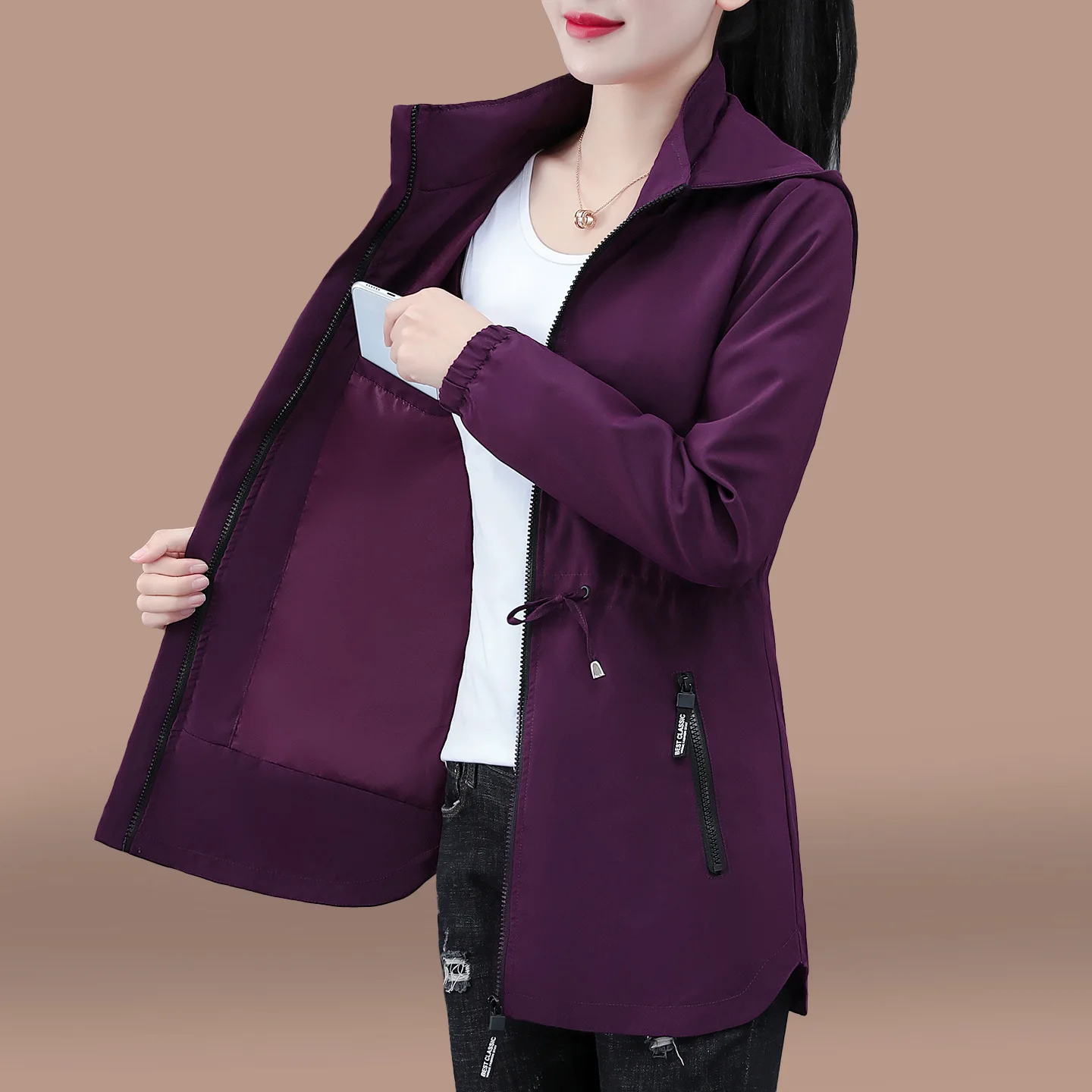 

Women Spring Autumn Mid Long Trench Coat 2025 New Fashion Loose Hooded Outerwear Casual Tops Female Windbreakers Gabardina Mujer