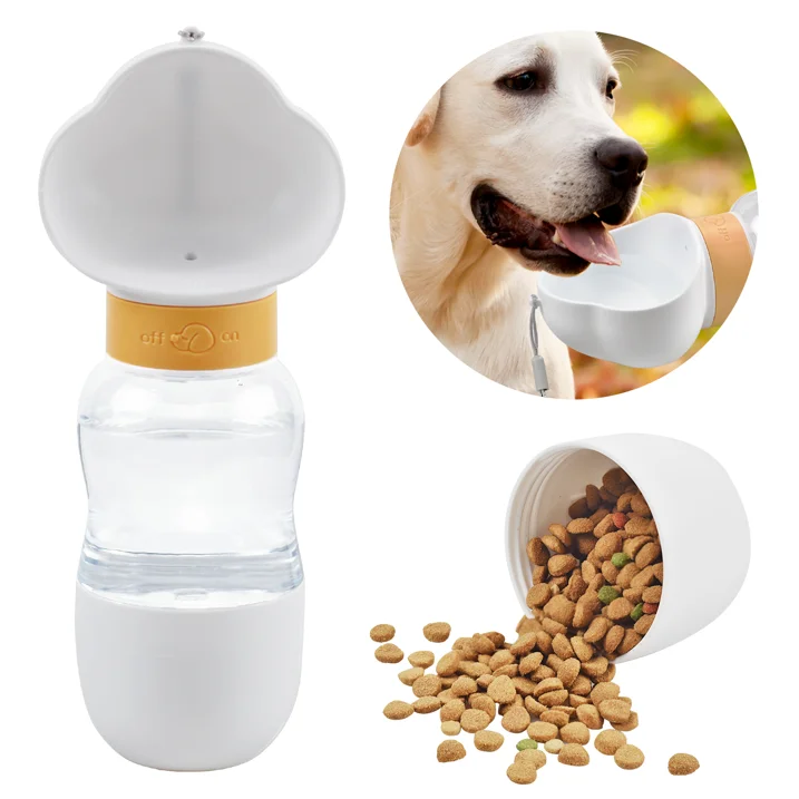 

350ml Leak-proof PP Pet Feeders in Travel Custom Logo 2 in 1 Portable Dog Water Bottle with Food Container for Outdoor