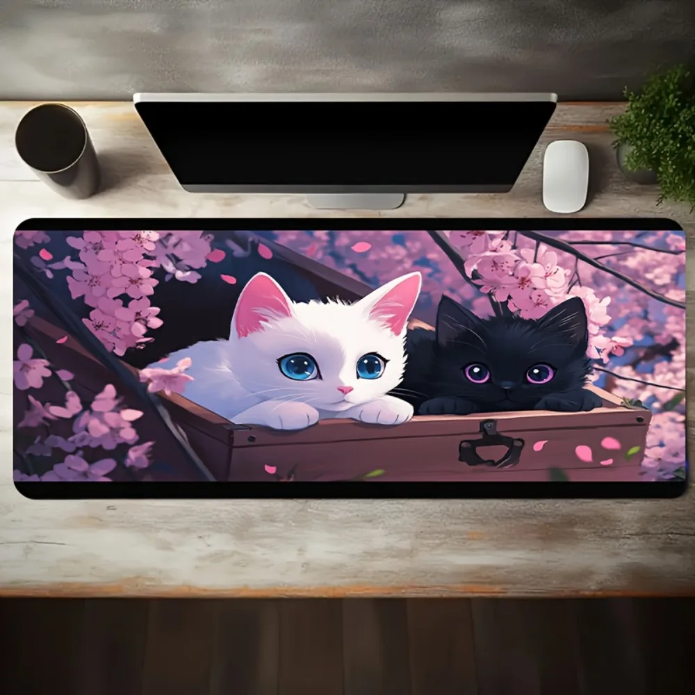 CIFBUY Mouse Pad Large Gaming Mat Non Slip Rubber Cute Anime Kawaii Cat Sakura Desk Protector for Laptop Office Home Computer