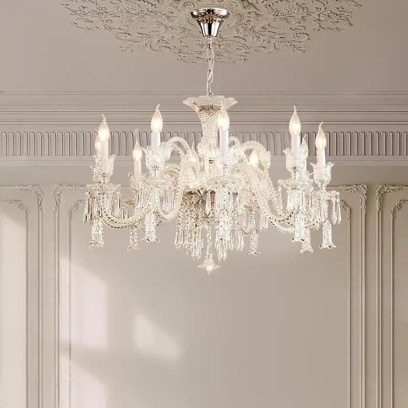 

French light luxury living room, creative personality, atmospheric hall, dining room designer, crystal chandelier