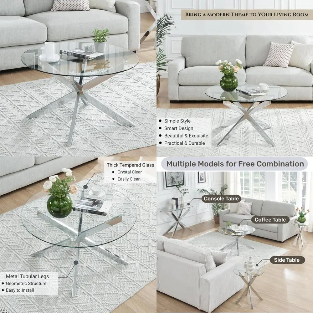 

Modern Clear Tempered Glass Coffee Table for Living Room and Home Office, Simple Design with 35.5 W x 19.7 D